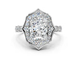 White gold Radiant Halo Diamond Engagement Ring with Milgrain Band and Four-Prong Setting_53