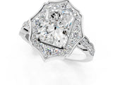 White gold Radiant Halo Diamond Engagement Ring with Milgrain Band and Four-Prong Setting_55