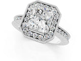 White gold Radiant Halo Diamond Engagement Ring with Milgrain Pave Band and Four-Prong Setting_52