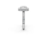White gold Radiant Halo Diamond Engagement Ring with Milgrain Pave Band and Four-Prong Setting_53
