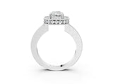 White gold Radiant Halo Diamond Engagement Ring with Milgrain Pave Band and Four-Prong Setting_54