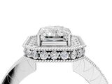 White gold Radiant Halo Diamond Engagement Ring with Milgrain Pave Band and Four-Prong Setting_55
