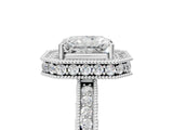 White gold Radiant Halo Diamond Engagement Ring with Milgrain Pave Band and Four-Prong Setting_56