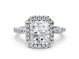 White gold Radiant Halo Diamond Engagement Ring with Pavé Band and Four-Prong Setting_117