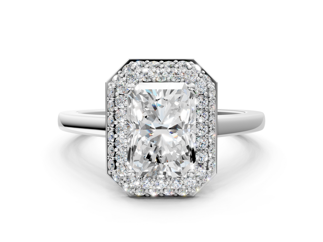White gold Radiant Halo Diamond Engagement Ring with Solitaire Band and Four-Prong Setting_20