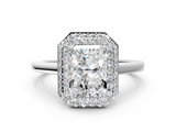 White gold Radiant Halo Diamond Engagement Ring with Solitaire Band and Four-Prong Setting_20