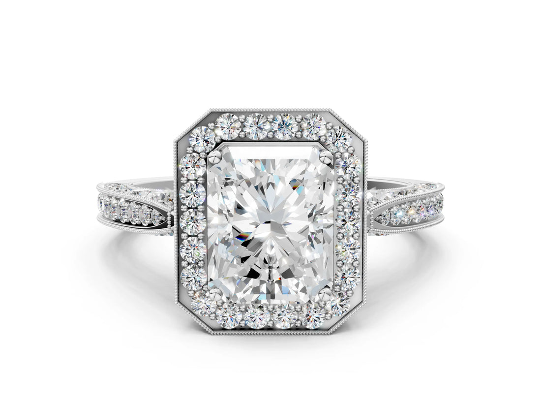 White gold Radiant Halo Diamond Engagement Ring with Split Shank Band and Four-Prong Setting_6