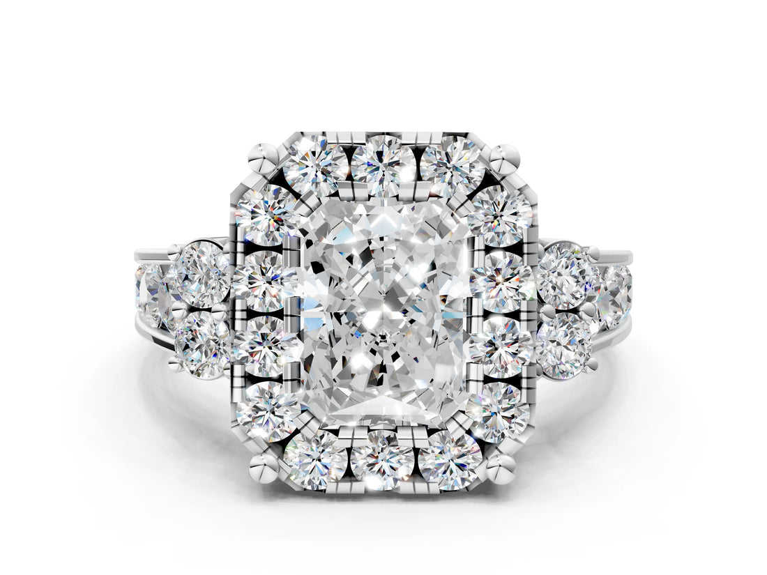 White gold Radiant Halo Diamond Engagement Ring with Split Shank and Four-Prong Setting_41