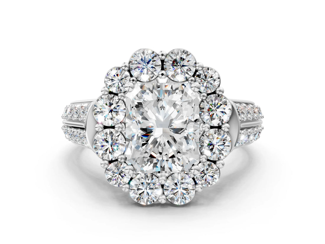 White gold Radiant Halo Diamond Engagement Ring with Split Shank and Prong Setting_66