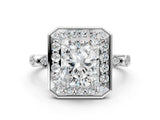 White gold Radiant Halo Diamond Engagement Ring with Twisted Band and Four-Prong Setting
