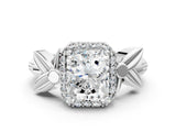 White gold Radiant Halo Diamond Floral Band with Four-Prong Setting_113