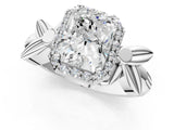 White gold Radiant Halo Diamond Floral Band with Four-Prong Setting_114
