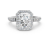 White gold Radiant Halo Diamond Pavé Band Ring with Prong Setting_20