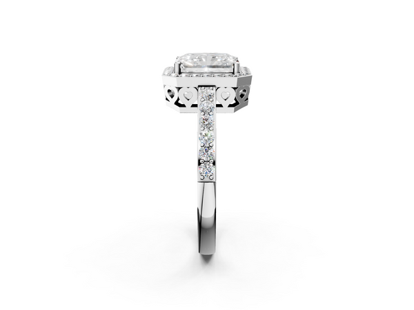 White gold Radiant Halo Diamond Pavé Band Ring with Prong Setting