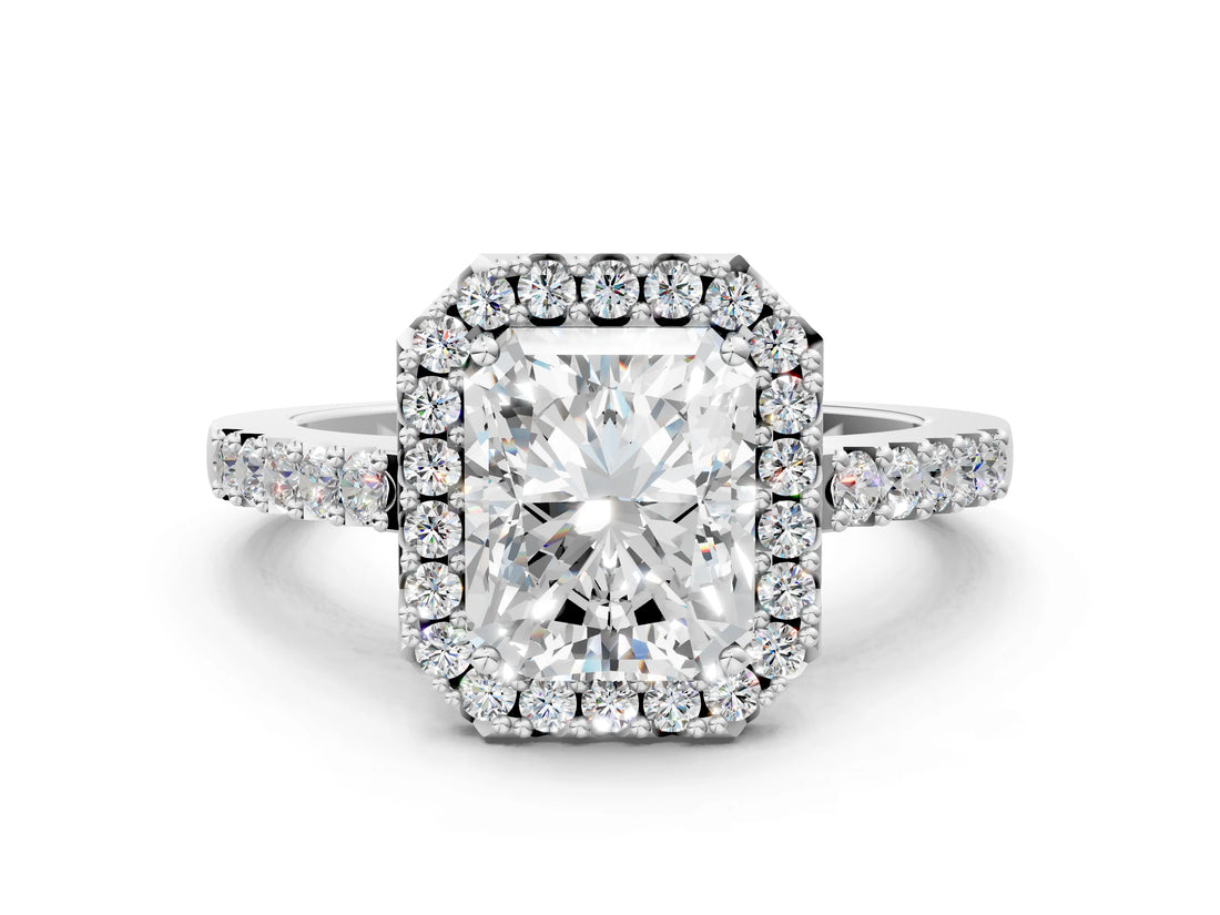 White gold Radiant Halo Diamond Pavé Solitaire Ring_51