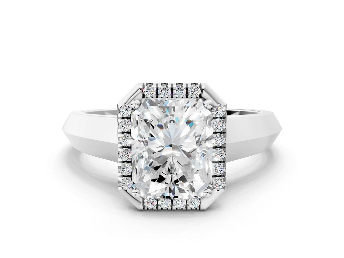 White gold Radiant Halo Diamond Ring with Cathedral Band and Four-Prong Setting_78