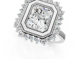 White gold Radiant Halo Diamond Ring with Milgrain Edge and Round Prong Setting_27
