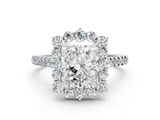 White gold Radiant Halo Diamond Ring with Pavé Band and Prong Setting_41