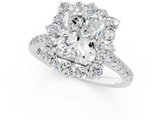 White gold Radiant Halo Diamond Ring with Pavé Band and Prong Setting_42