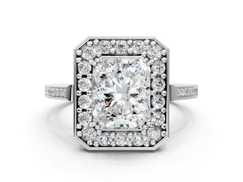 White gold Radiant Halo Diamond Ring with Split Shank and Four-Prong Setting_55