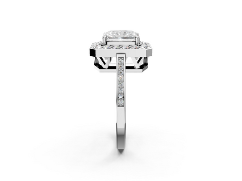 White gold Radiant Halo Diamond Ring with Split Shank and Four-Prong Setting_57
