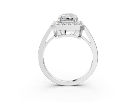White gold Radiant Halo Diamond Ring with Split Shank and Four-Prong Setting_58