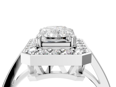 White gold Radiant Halo Diamond Ring with Split Shank and Four-Prong Setting_59