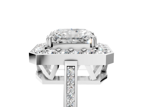 White gold Radiant Halo Diamond Ring with Split Shank and Four-Prong Setting_60