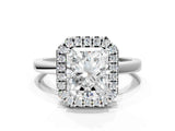 White gold Radiant Halo Diamond Solitaire with Pavé Band and Four-Prong Setting_106