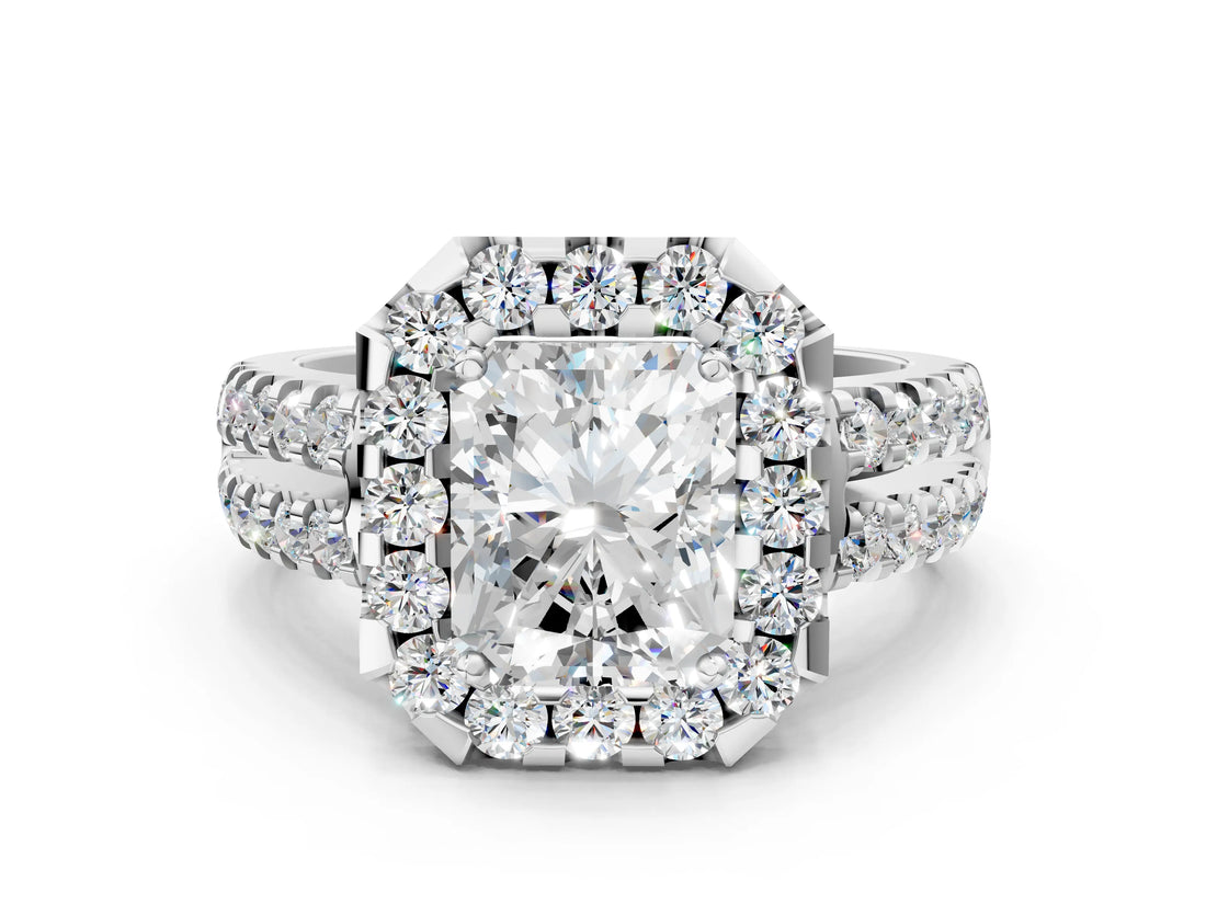 White gold Radiant Halo Diamond Split Shank Engagement Ring with Prong Setting_87