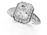 White gold Radiant Halo Diamond Split Shank Ring with Milgrain Detail_50