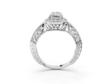 White gold Radiant Halo Diamond Split Shank Ring with Milgrain Detail_52