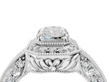 White gold Radiant Halo Diamond Split Shank Ring with Milgrain Detail_53