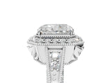 White gold Radiant Halo Diamond Split Shank Ring with Milgrain Detail_54