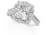 White gold Radiant Halo Milgrain Pave Diamond Ring with Four-Prong Setting 1