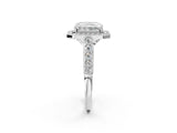 White gold Radiant Halo Milgrain Solitaire with Bezel Set Side Stones and Pave Band_34