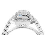 White gold Radiant Halo Milgrain Solitaire with Bezel Set Side Stones and Pave Band_36