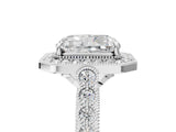 White gold Radiant Halo Milgrain Solitaire with Bezel Set Side Stones and Pave Band_37