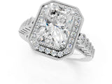 White gold Radiant Halo Milgrain Solitaire with Bezel Set Side Stones and Pave Band_38