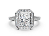 White gold Radiant Halo Pavé Diamond Engagement Ring with Bezel Setting_19