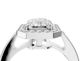 White gold Radiant Halo Pavé Diamond Engagement Ring with Bezel Setting_22