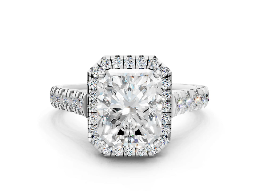 White gold Radiant Halo Pavé Diamond Engagement Ring with Four-Prong Setting_25