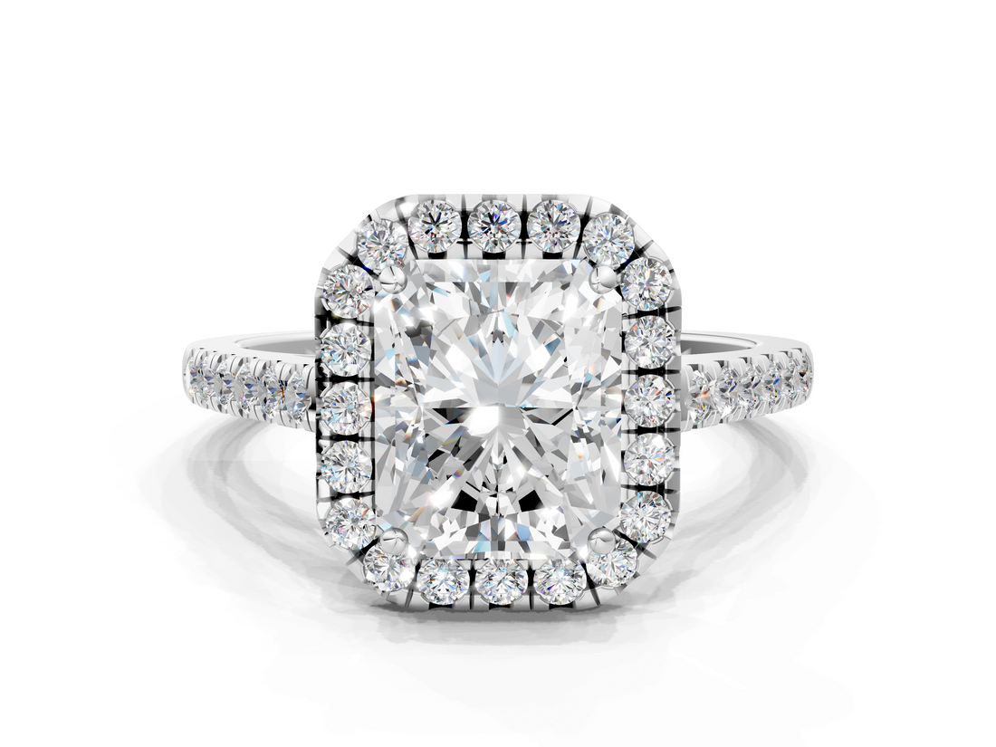 White gold Radiant Halo Pavé Diamond Engagement Ring with Four-Prong Setting_3