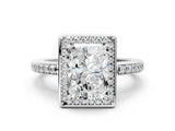 White gold Radiant Halo Pave Band Solitaire Ring with Prong Setting_66