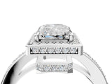 White gold Radiant Halo Pave Band Solitaire Ring with Prong Setting_70