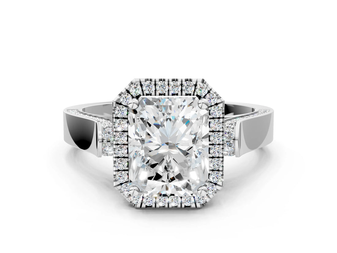 White gold Radiant Halo Pave Split Shank Prong Setting Ring_26