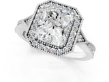 White gold Radiant Halo Round Diamond Milgrain Pave Engagement Ring_10