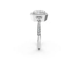 White gold Radiant Halo Round Diamond Milgrain Pave Engagement Ring_11