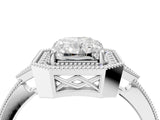 White gold Radiant Halo Round Diamond Milgrain Pave Engagement Ring_13