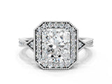 White gold Radiant Halo Round Diamond Milgrain Pave Engagement Ring_9